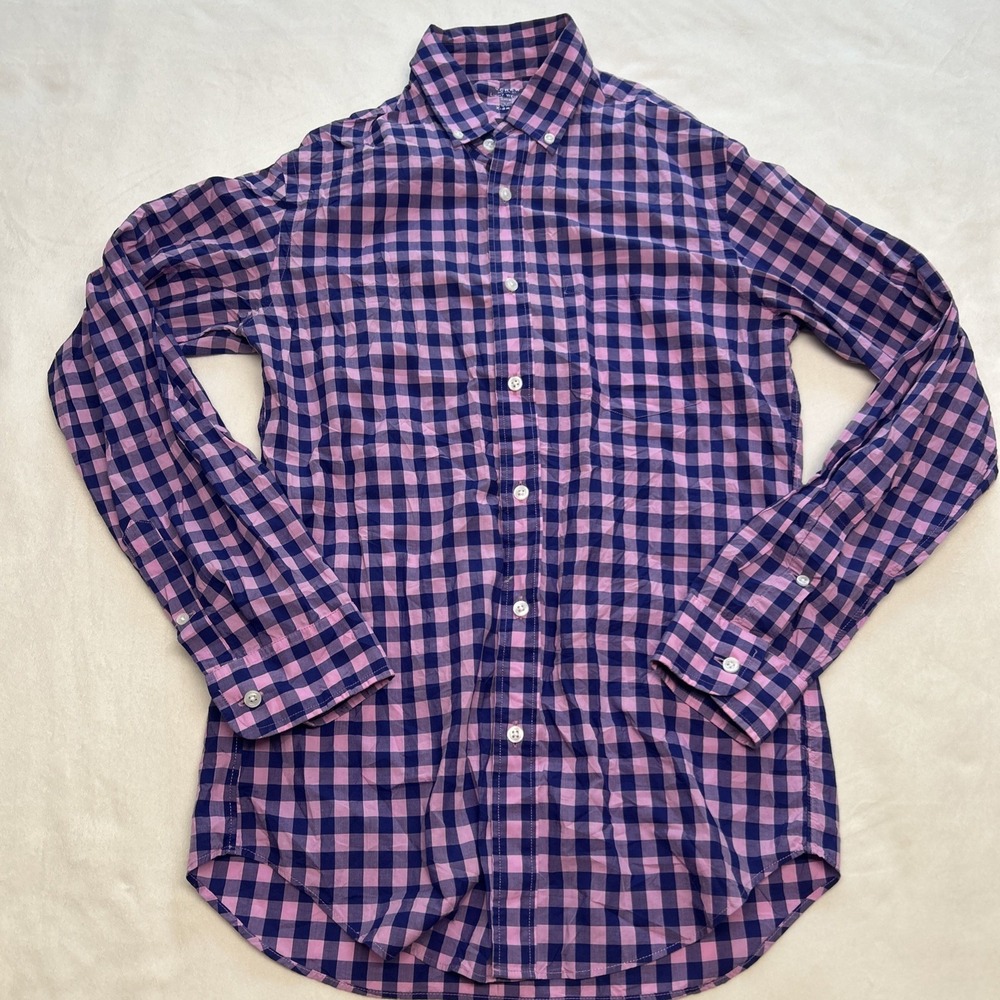 J.Crew Men's Purple Gingham Button Up Shirt Extra Small Lightweight Casual XS